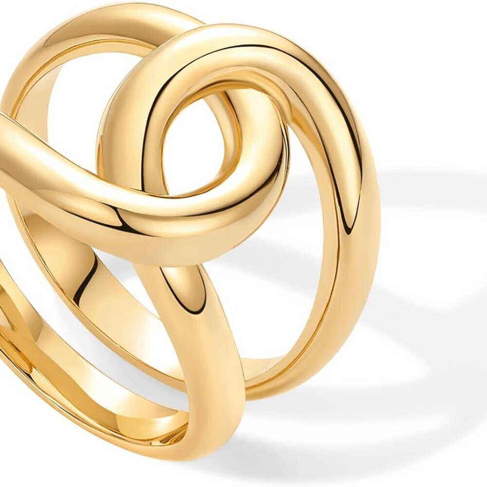 14K Gold Plated Chunky Interlock Statement Ring for Women | Interloop Band Thick